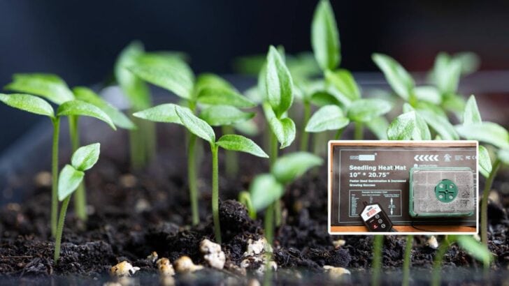 Heat mat for warming germinating seedlings.