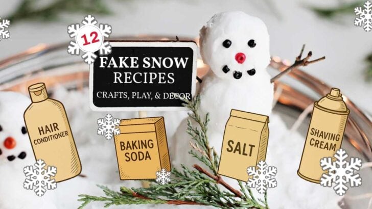 Mini snowman made from fake snow.