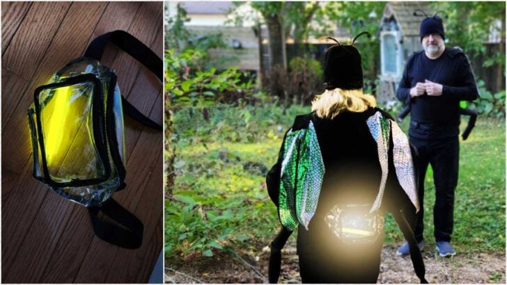 Firefly Halloween costume and close up of glow pouch