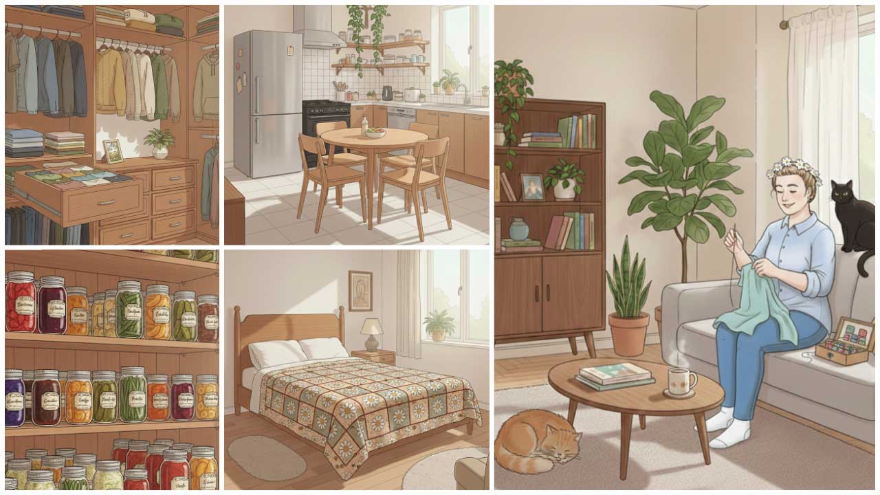 Collage of Empress of Dirt and tidy, organized rooms in a house.
