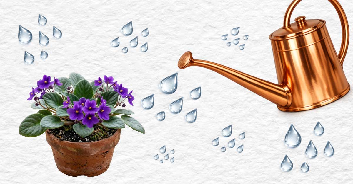 Watering can, water droplets, and houseplant.