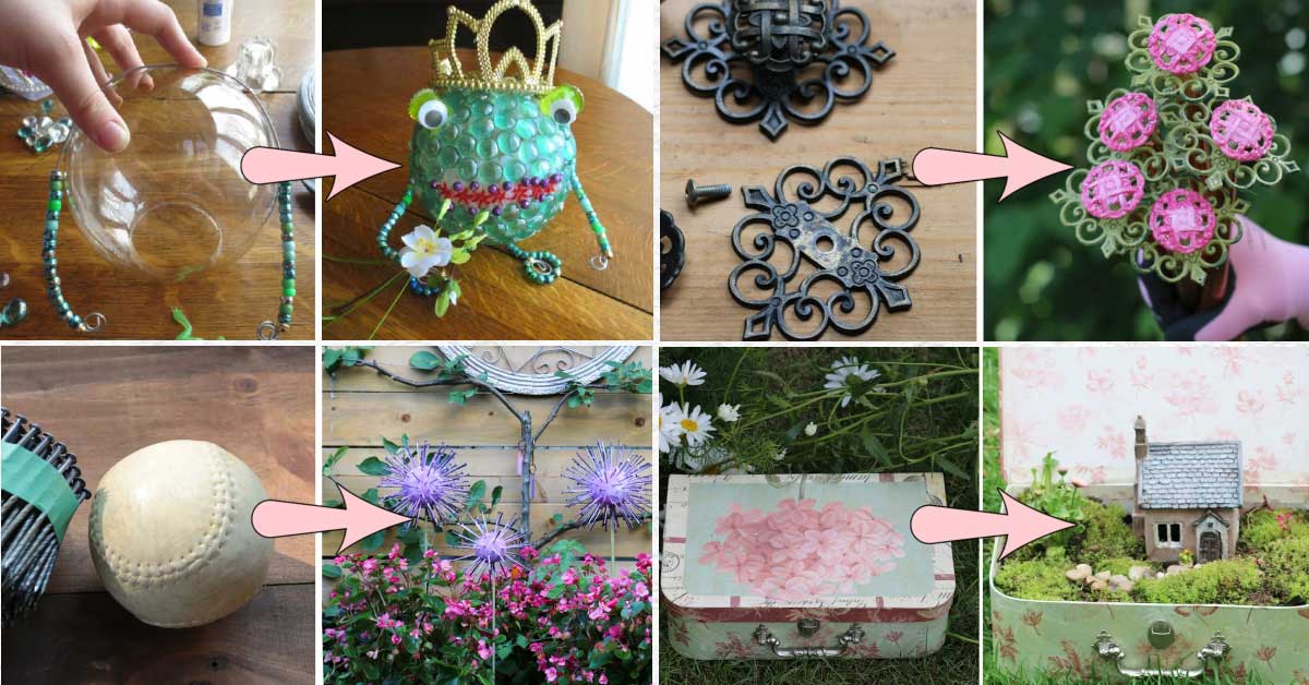 Collage of household items and garden art created from them