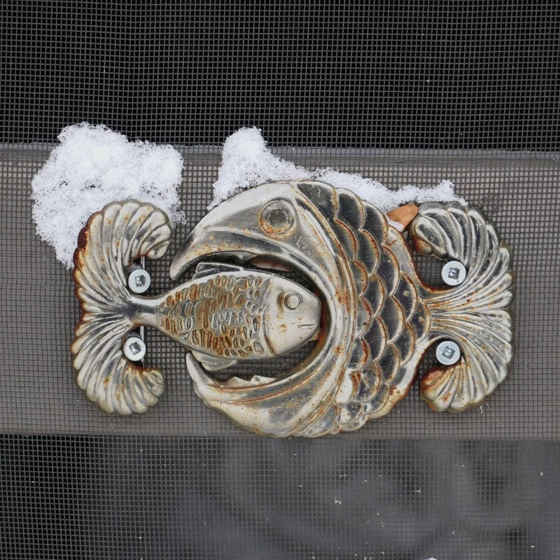 Fish belt buckle used as garden art