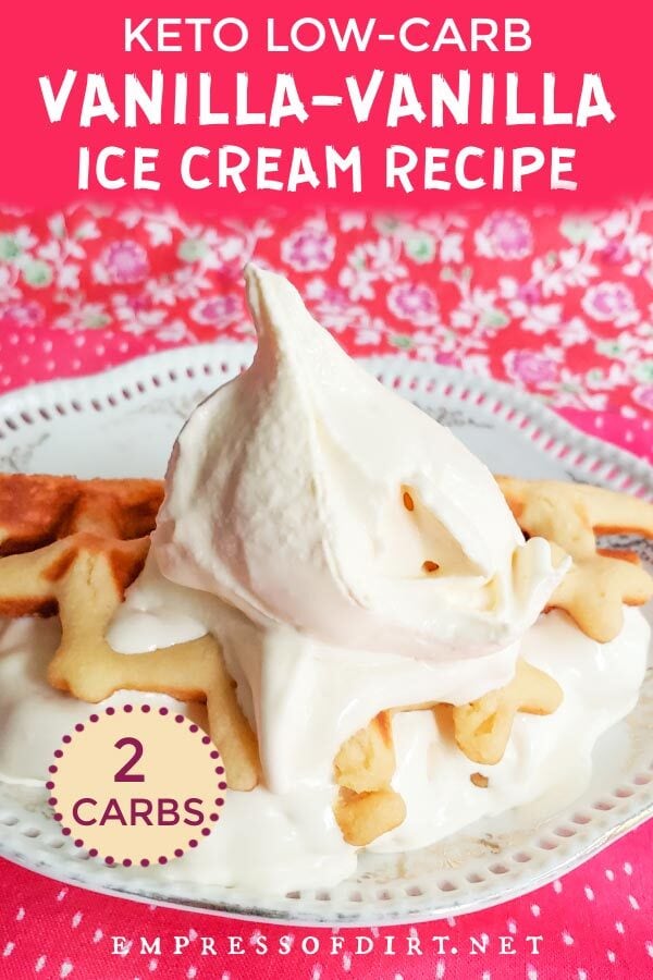Keto low-carb vanilla ice cream on a waffle.