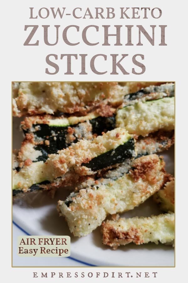 Low-carb keto zucchini sticks cooked in an air fryer.