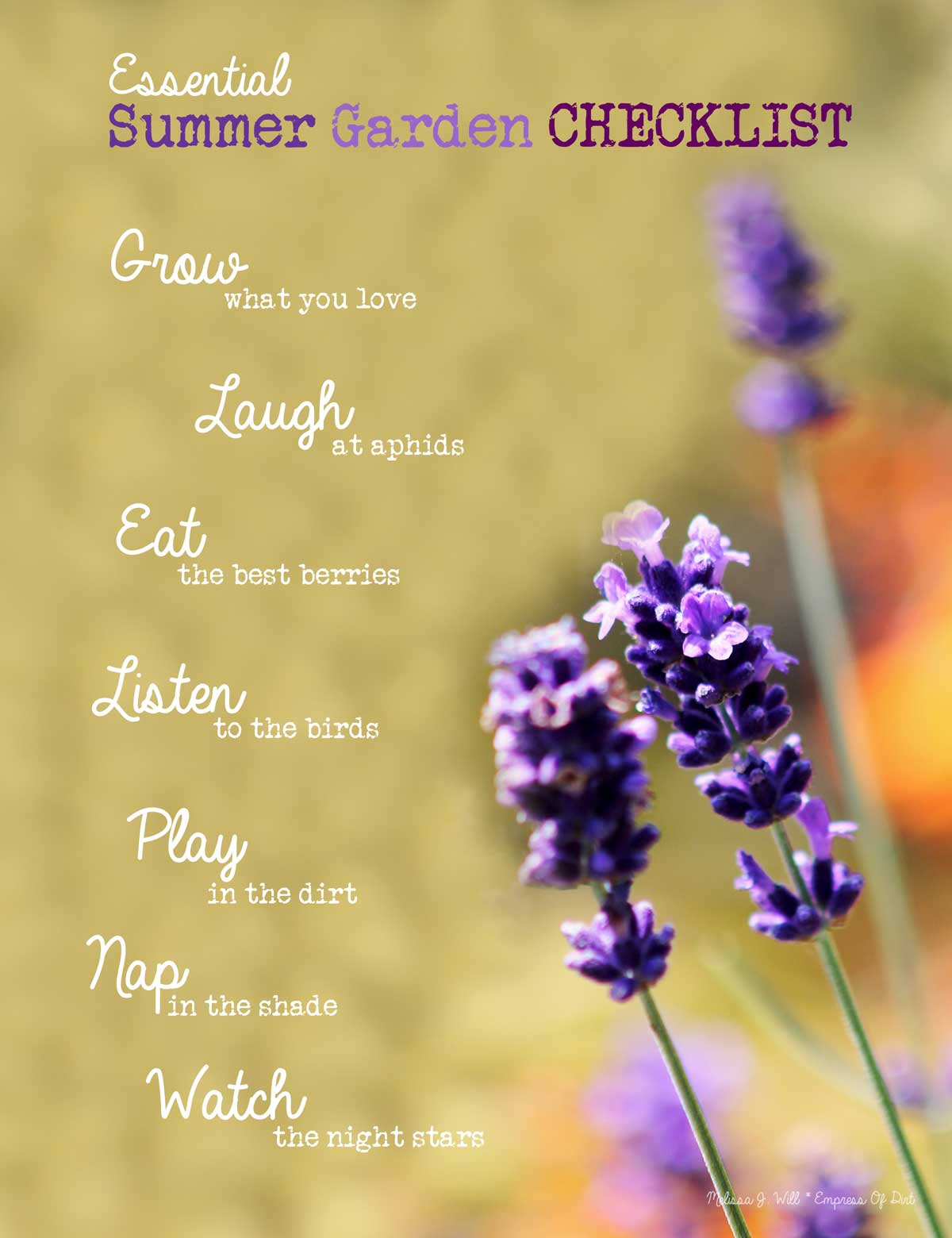 Empress of Dirt essential summer checklist poster.