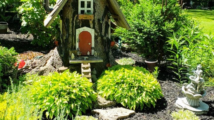 Tree stump turned into a fairy house.