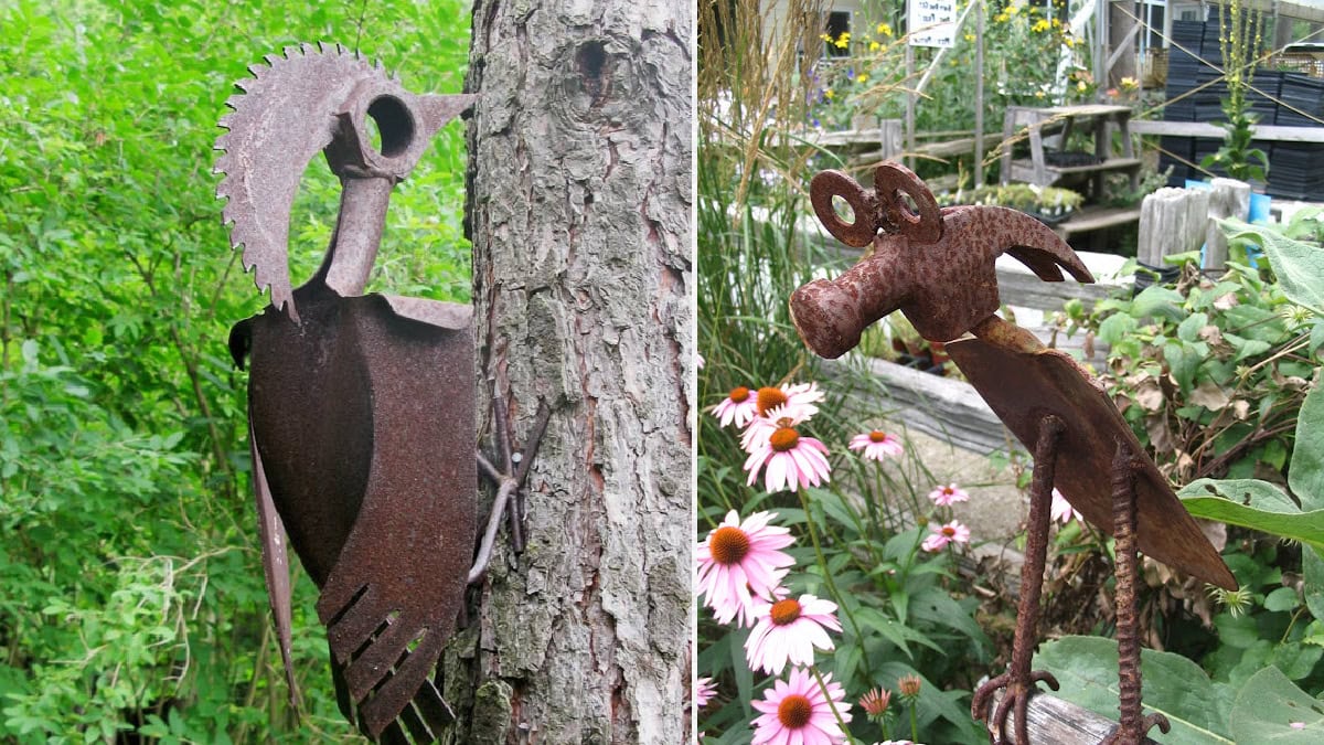 garden art made from repurposed tools
