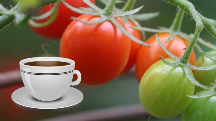 Coffee cup and garden tomatoes