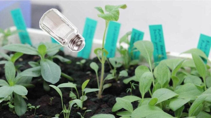 Seedlings and a salt shaker