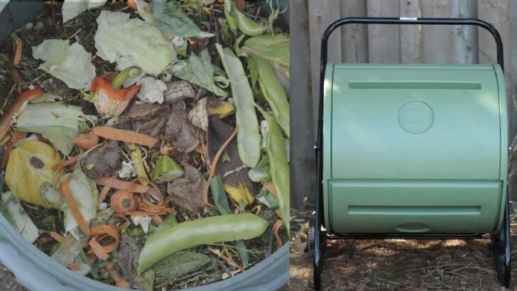 Closed compost system to keep rats out.