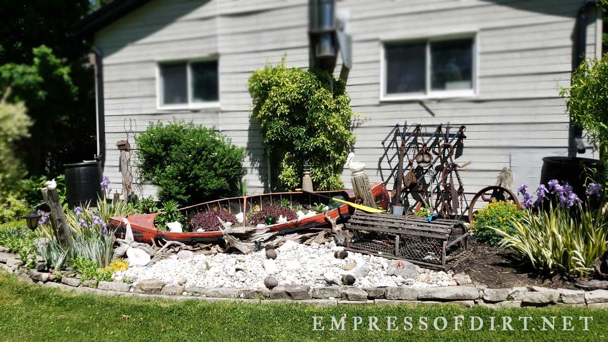 Canoe planter in garden
