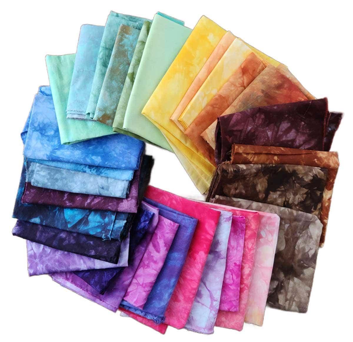 Examples of hand-dyed fabrics.