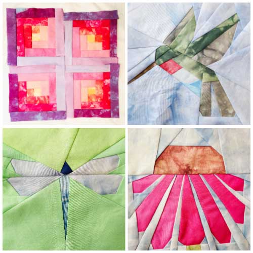 An example of a quilt block made from hand-dyed fabric.